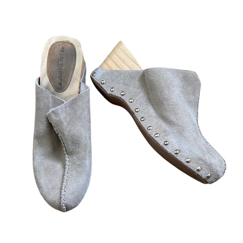 Kelsi Dagger Women's Brooklyn Journal Clog Fawn Suede Wool Heel Size 9 Slip On